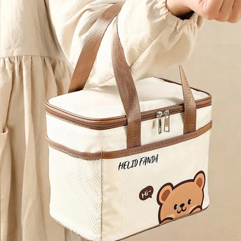 Cute Thermal Lunch Box Bag Student Portable Large Capacity Insulated Lunch Bag Waterproof Reusable Picnic Bag Cooler Bag Large Capacity Bento Bag