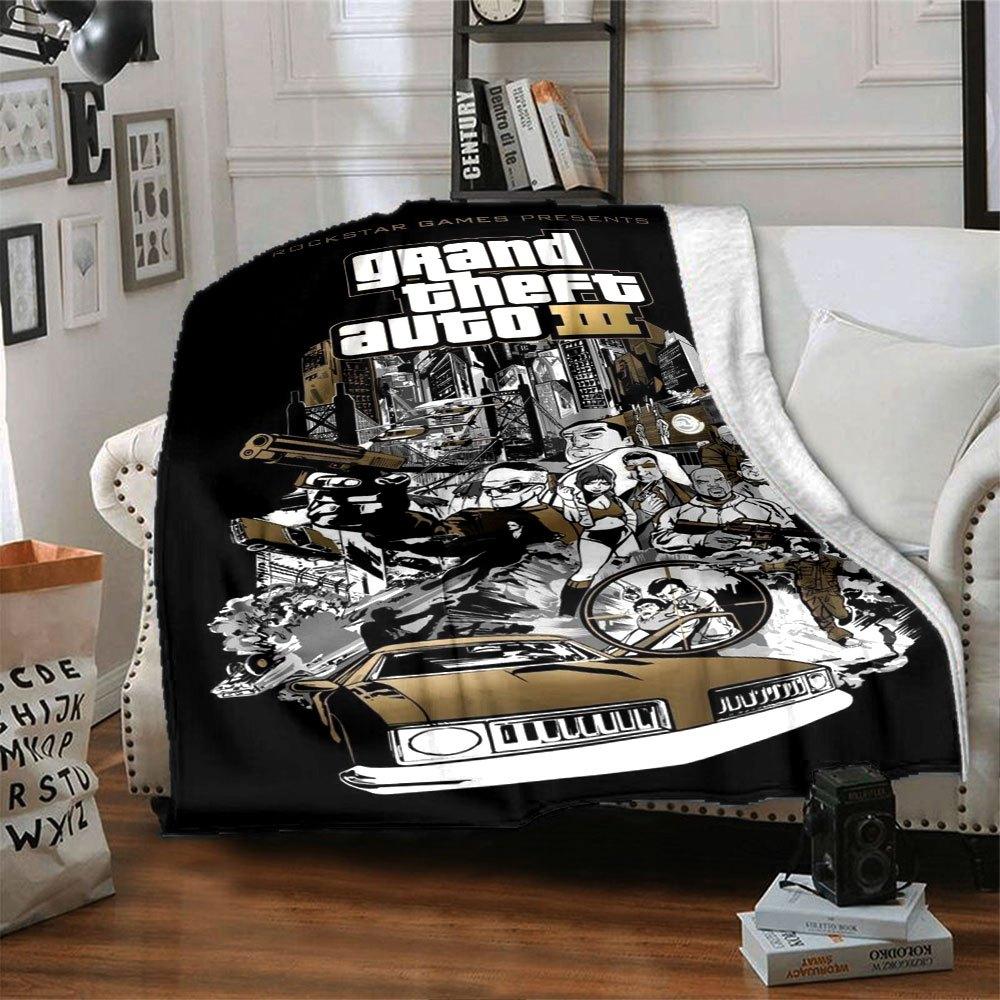 1pc Grand Theft Auto Soft Flannel Blanket with Designer Print A Cozy Blanket for All Seasons, Perfect for the Couch, Bed, Office