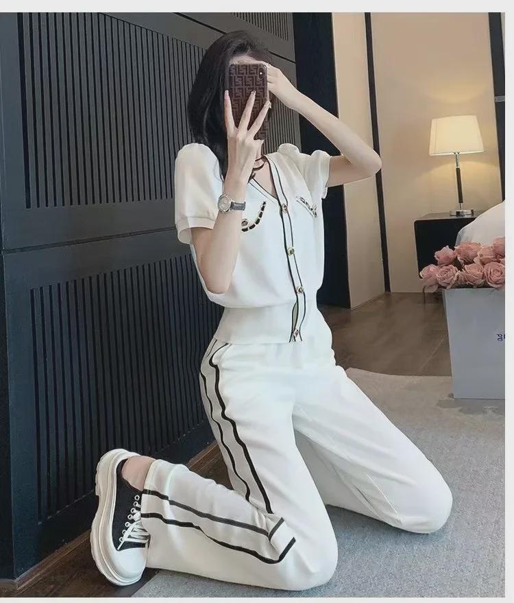 Goddess-Style V-Neck Casual Two-Piece Suit with Slim Wide-Leg Pants, 2025
