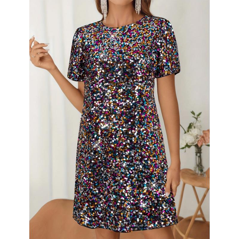 Elegantes europäisches & amerikanisches Damen Pailletten Schlankheits-Partykleid - Funkelnde Sommerabendbekleidung