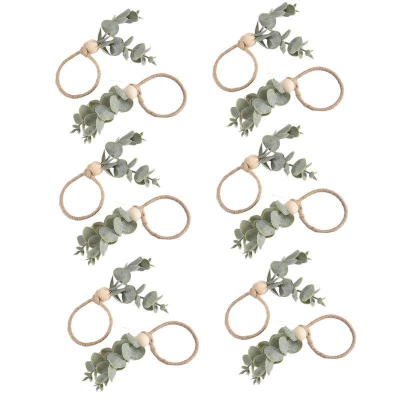 Napkin Rings Rustic Eucalyptus Wooden Napkin Rings Boho Leaf Wood Bead Farmhouse Napkin Ring Holder
