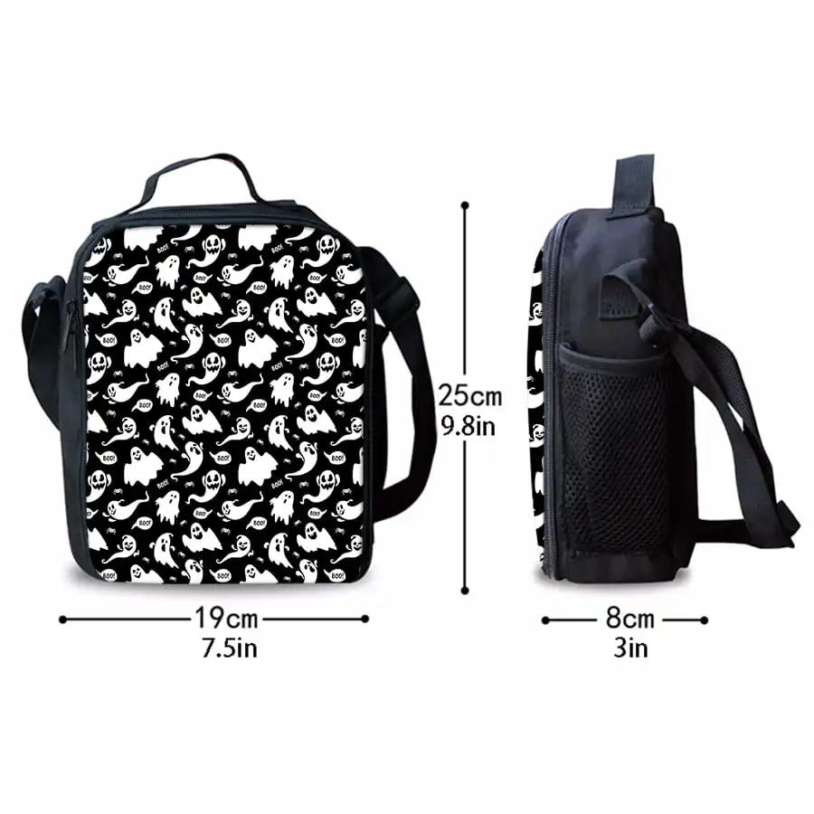 Ghost Pattern Shoulder Strap Lunch Bag for Boy and Girls Best Gifts 2D Flat Cartoon School Bento Lunch Box Bag for Children