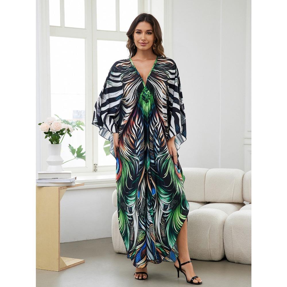 

Женское платье-кафтан в стиле бохо большого размера с контрастным принтом свободного кроя Vacay Beach One Size