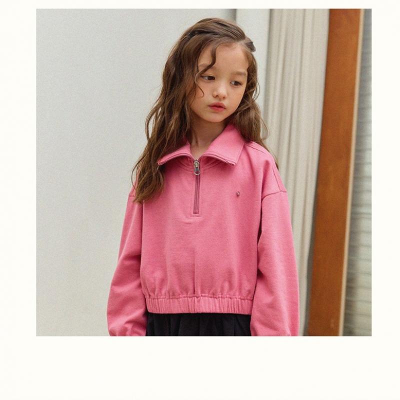  Olivan  Simple Logo Half Zip Up Crop Sweatshirt  Pink 