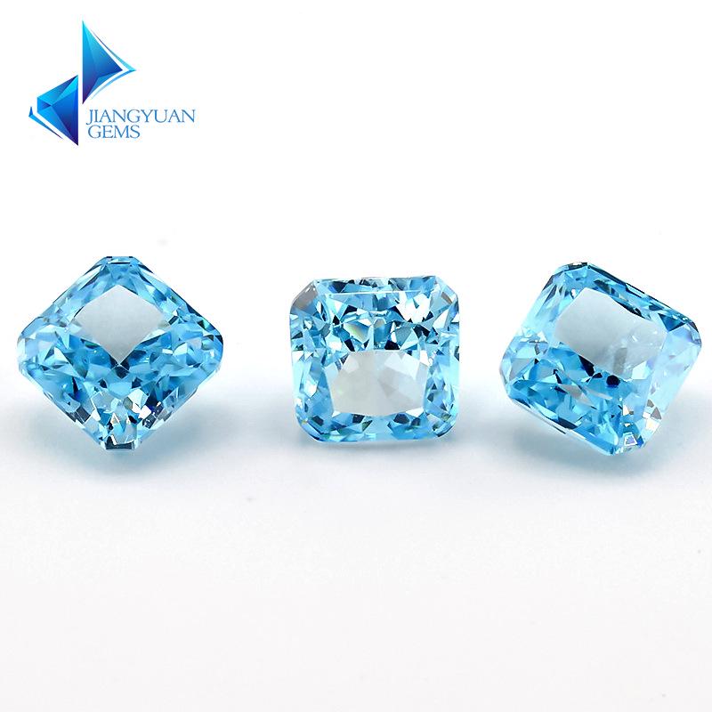 

9A Ice Flower Cut Light Sea Blue Square Synthetic Gemstone for Rings & Pendants