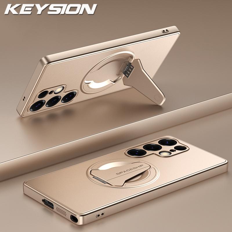 KEYSION Magnetic Phone Case for Samsung S26 Ultra 5G Metal Paint TPU+PC Upright Kickstand Shockproof Cover for Galaxy S26+ Plus