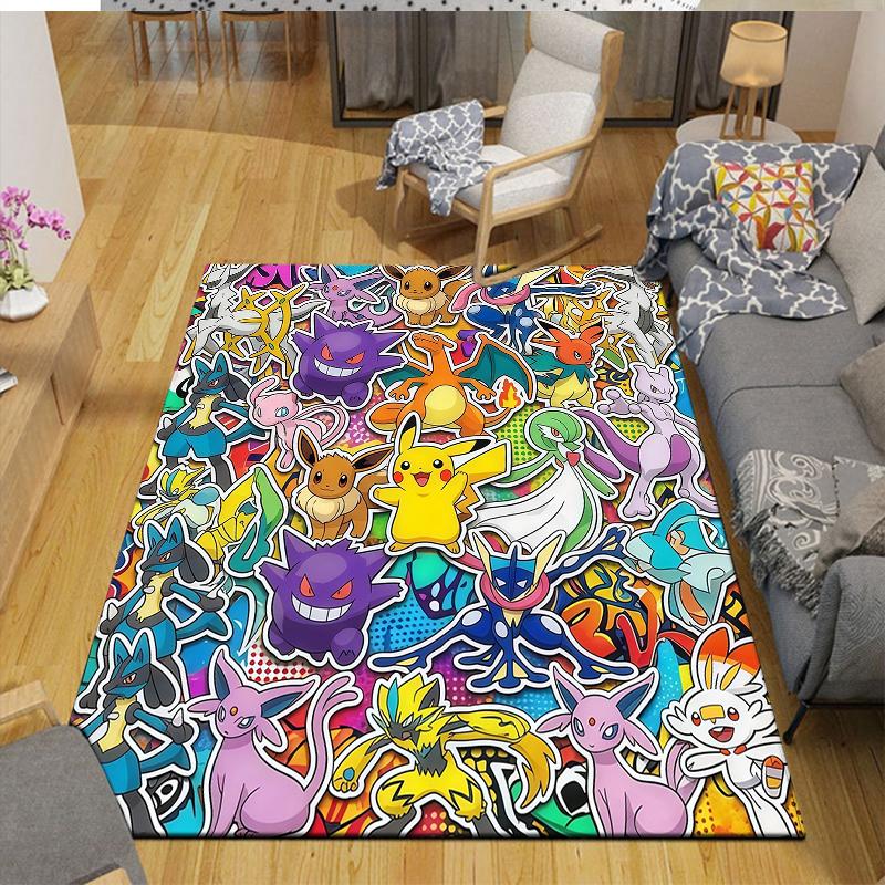 Pokémon Home Sofa Decoration for Living Room & Bedroom, Non‑Slip Play Flannel Floor Mat for Game Room