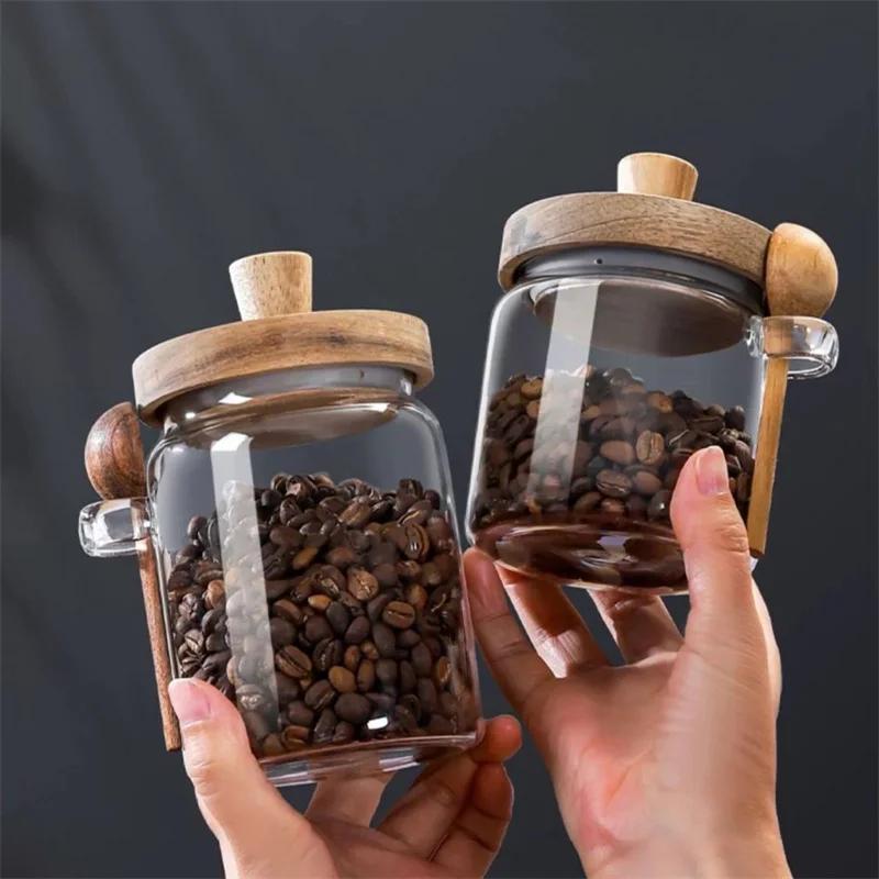 JUSTINLAU Glass Sealed Containers Grains Jar Coffee Bean Storage Jar with Spoon Spice Jars Kitchen Moisture-proof Storage Tank