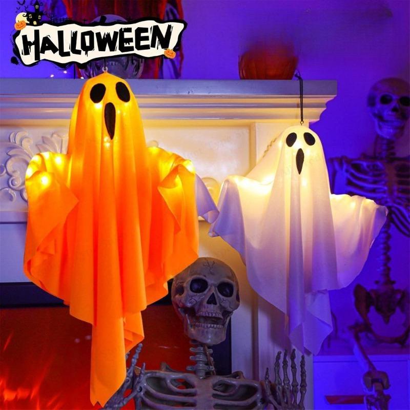 1-3Pcs Halloween Hanging LED Ghost Lights, Spooky Cute Ghost Ornaments, Indoor Bedroom Wall Decor, Outdoor Party Decorations