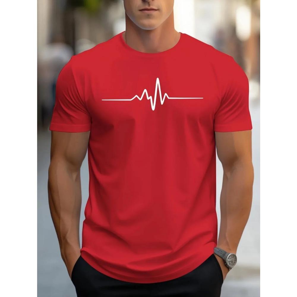 Fashionable Men's Summer Electrocardiogram Printed Comfortable and Breathable Round Neck T-shirt Outdoor Casual Top