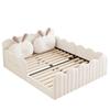 140x200 Upholstered Platform Bed with Rabbit-Shaped Cushion, Beige