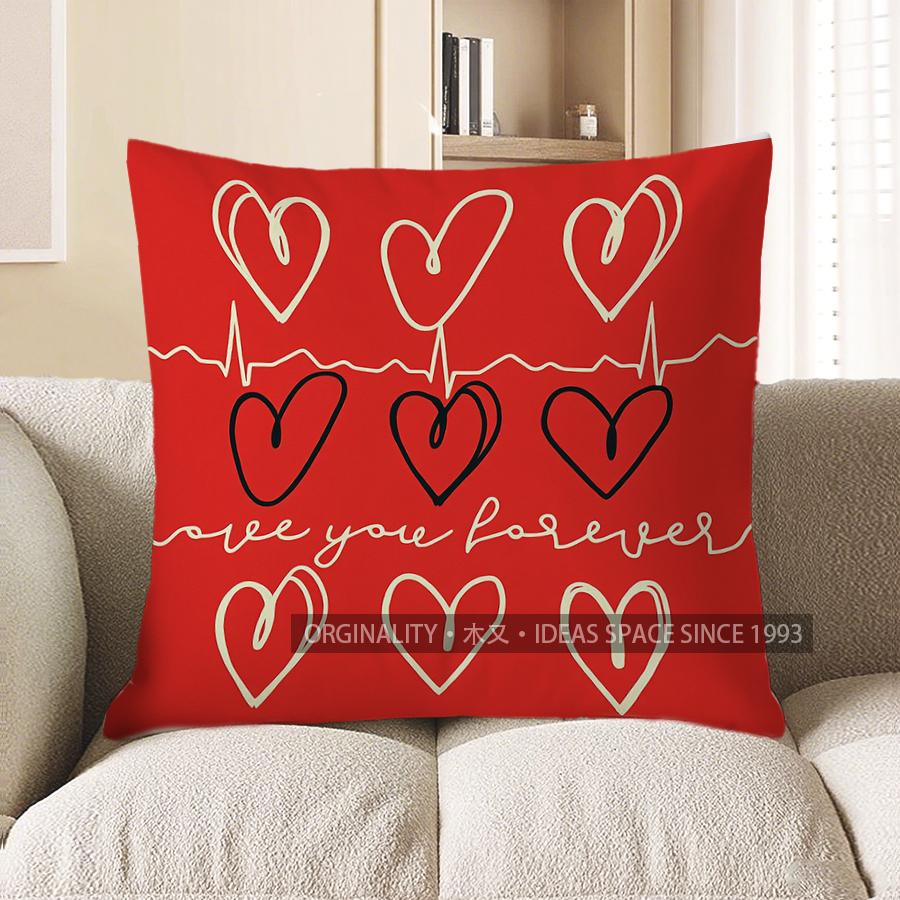 Home Decor Red Background With White Heart Pattern Pillow Pattern Cushion Cover Suitable For Sofa Bedroom Car Pillow Cover