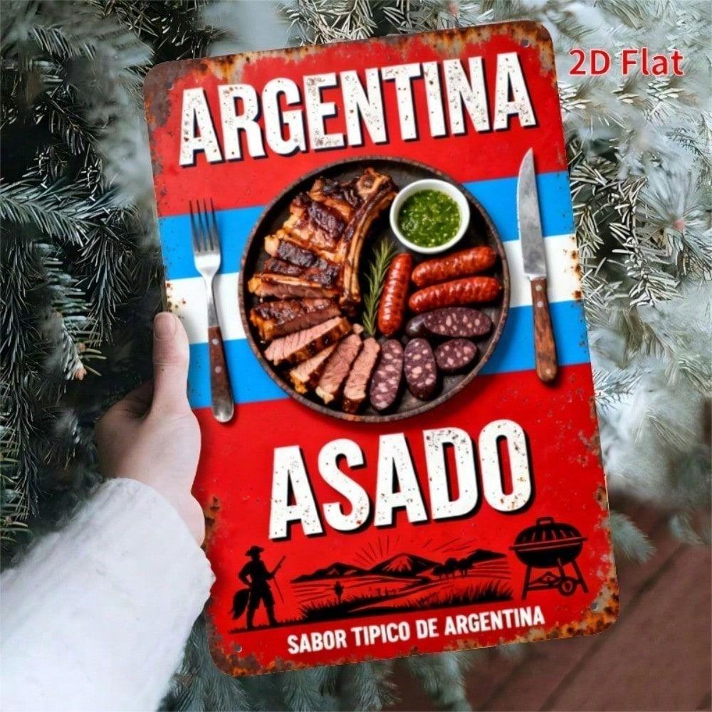 

Metal Poster Argentinian Flag BBQ Grill Vintage Wall Art for Home Bar Garage Anti Rain
