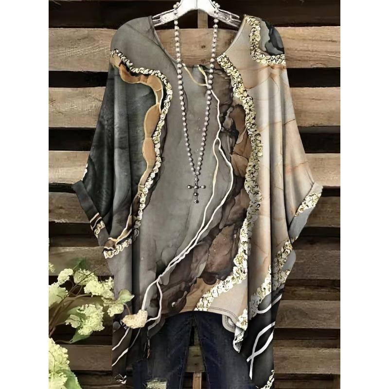 Fashion New Arrival Plus Size Bastet Egyptian Cat Goddess Print Women's Top Elegant Casual Style Round Neck Long Sleeve T-Shirt