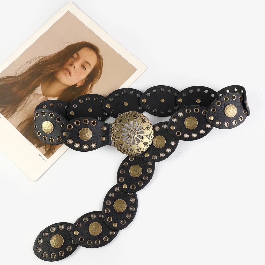 Cintura Rotonda Vuota in Pelle Western Cowboy Retro per Accessorio Donna