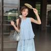Women's Summer Two-Piece: 3D Bow Vest & High Waist A-Line Midi Skirt