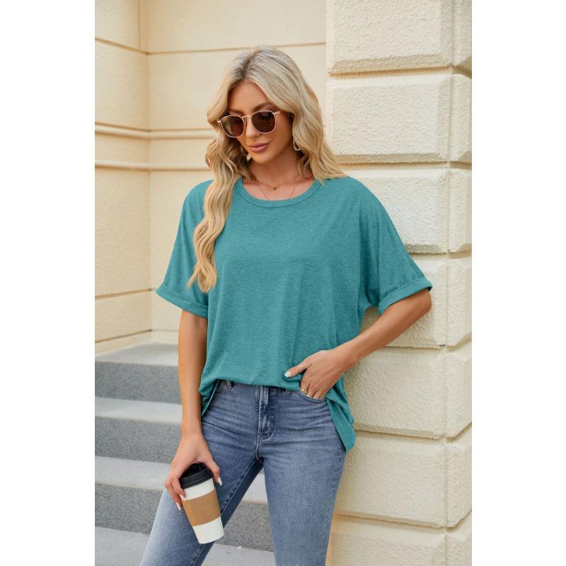 Summer New Women's T-shirt Solid Color Round Neck Loose Short-sleeved T-shirt Tops