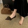 French temperament fluffy pointed head shallow mouth fluffy shoes women's autumn and winter gentle tie skirt beautiful one-pedal single shoes