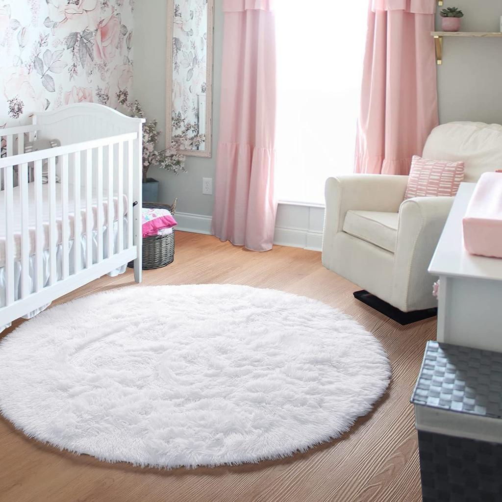 Rainbow Fluffy Round Rug Carpets Living Room Cute Decor Kids Room Plush Rugs for Bedroom Nursery Soft Children Room Hairy Mats