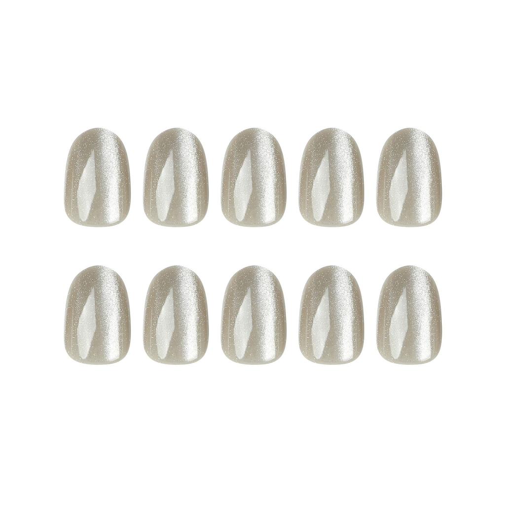 24 Pieces Wear Nail Piece Cold Blue Wood Color Cat's Eye Wear Nail Piece Nail Patch Wear Nail Press on Nails