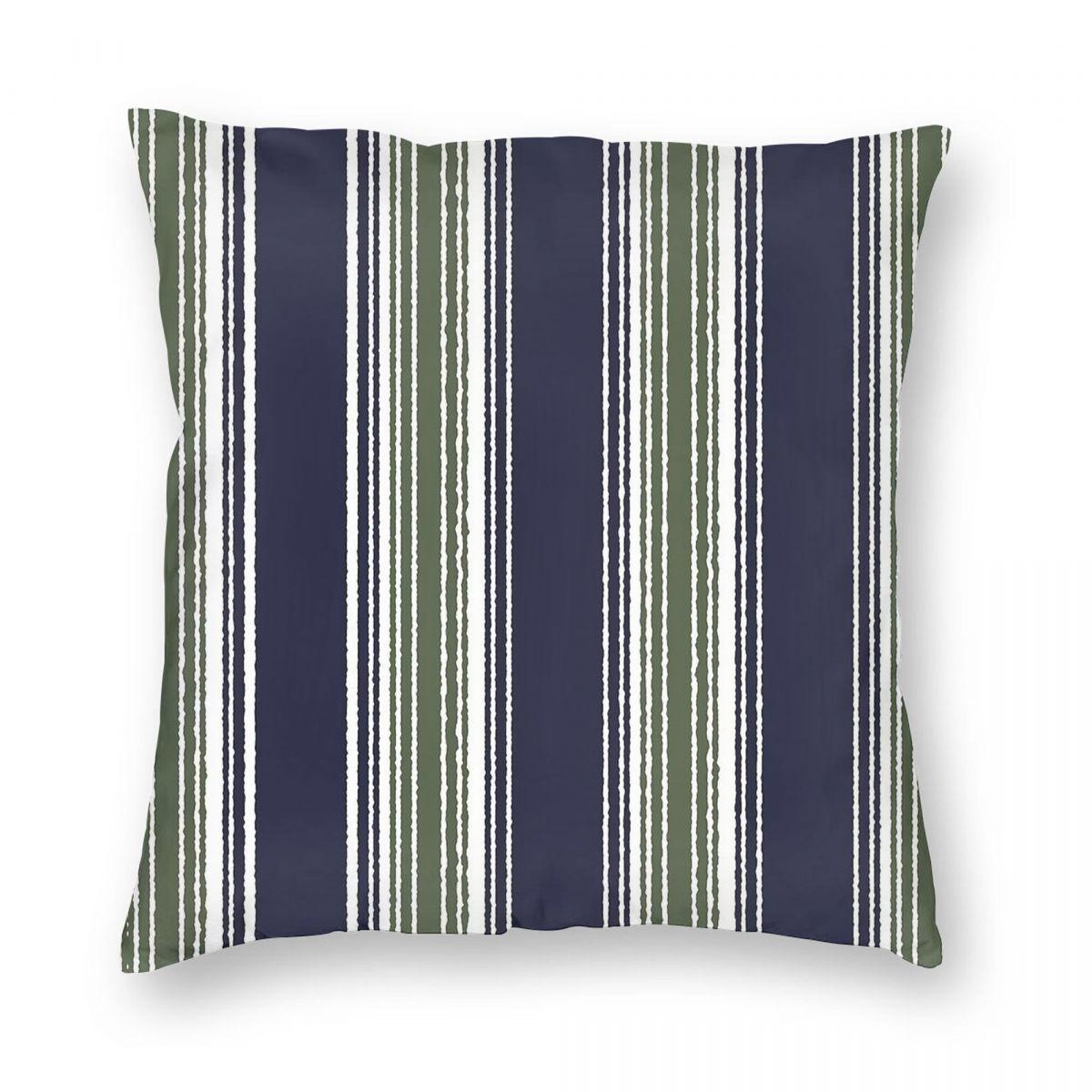 Navy Blue Sage Green Stripes Square Pillowcase Polyester Linen Velvet Pattern Zip Decorative Pillow Case Bed Cushion Case 30x30cm 12x12in