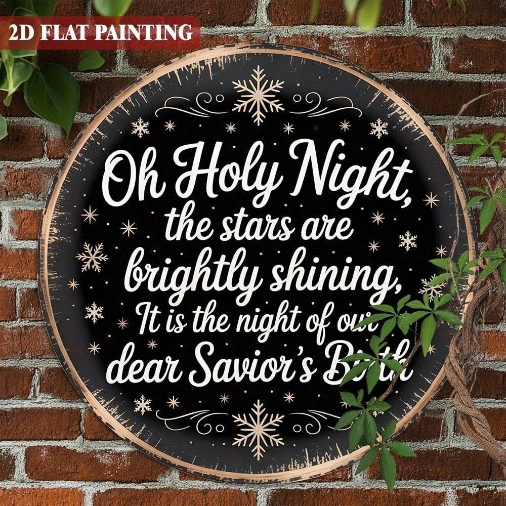 Святая ночь Металлическое настенное искусство Винтажная немецкая рождественская колядка 2D Плоская религиозная табличка Черный Золотой Алюминий Декор для дома 20x20 разноцветный