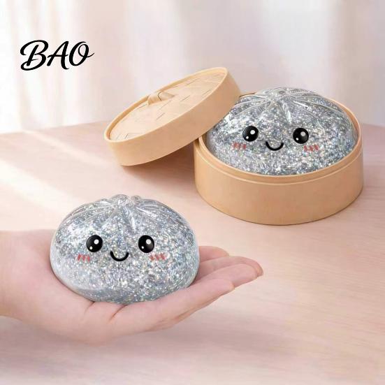 Glitzer-Quetschspielzeug Dampfbrötchen-Spielzeug, Niedliche Knödel-Stressabbau-Ball, Angstlösende Langsam aufsteigende Dekompression für den Schreibtisch, Kawaii Fidget-Geschenk zum Quetschen