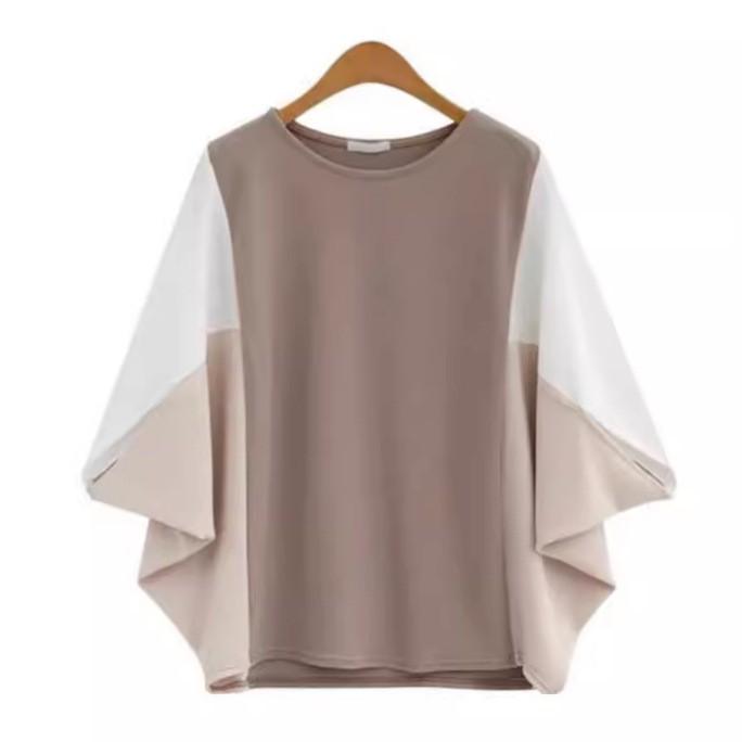 

2025 Spring/Summer Color Block Batwing Sleeve Plus Size T-Shirt for Women 4XL