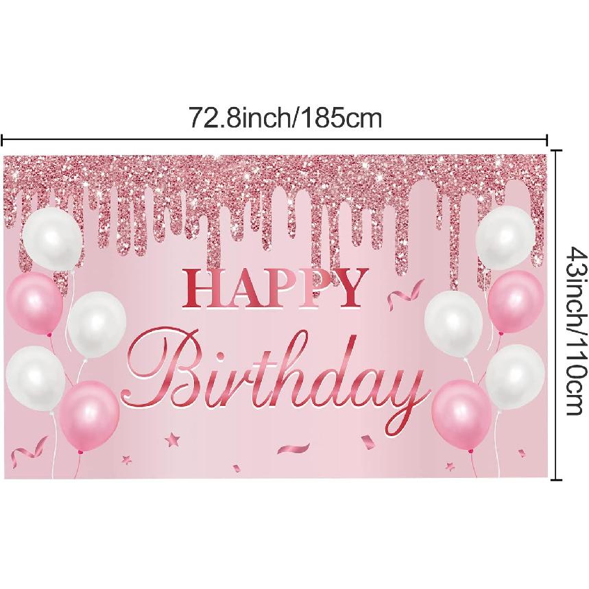 Pink Birthday Banner - Happy Birthday Banner Backdrop Decorations Sign Party Supplies