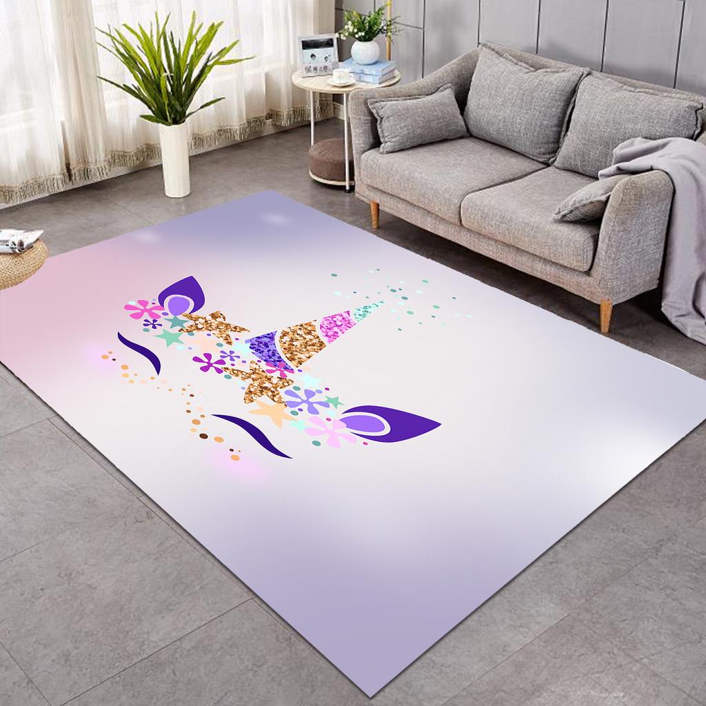 Cute Unicorn Carpet Cartoon Magical Animal Indoor Floor Mat Colourful Floral Area Rug for Kids Girls Living Room Decor Doormat