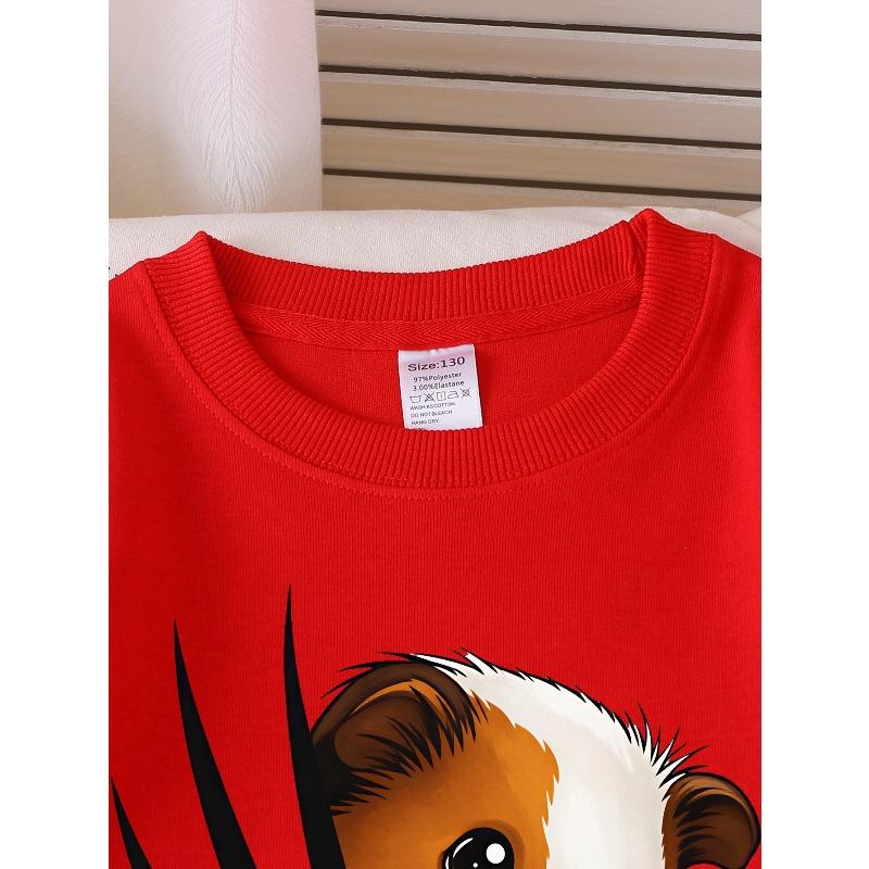 Girls' Long-Sleeve Round Neck Sweatshirt with Printed Design, Cute Guinea Pig Print Suitable for Spring And Autumn, Fashionable And Casual