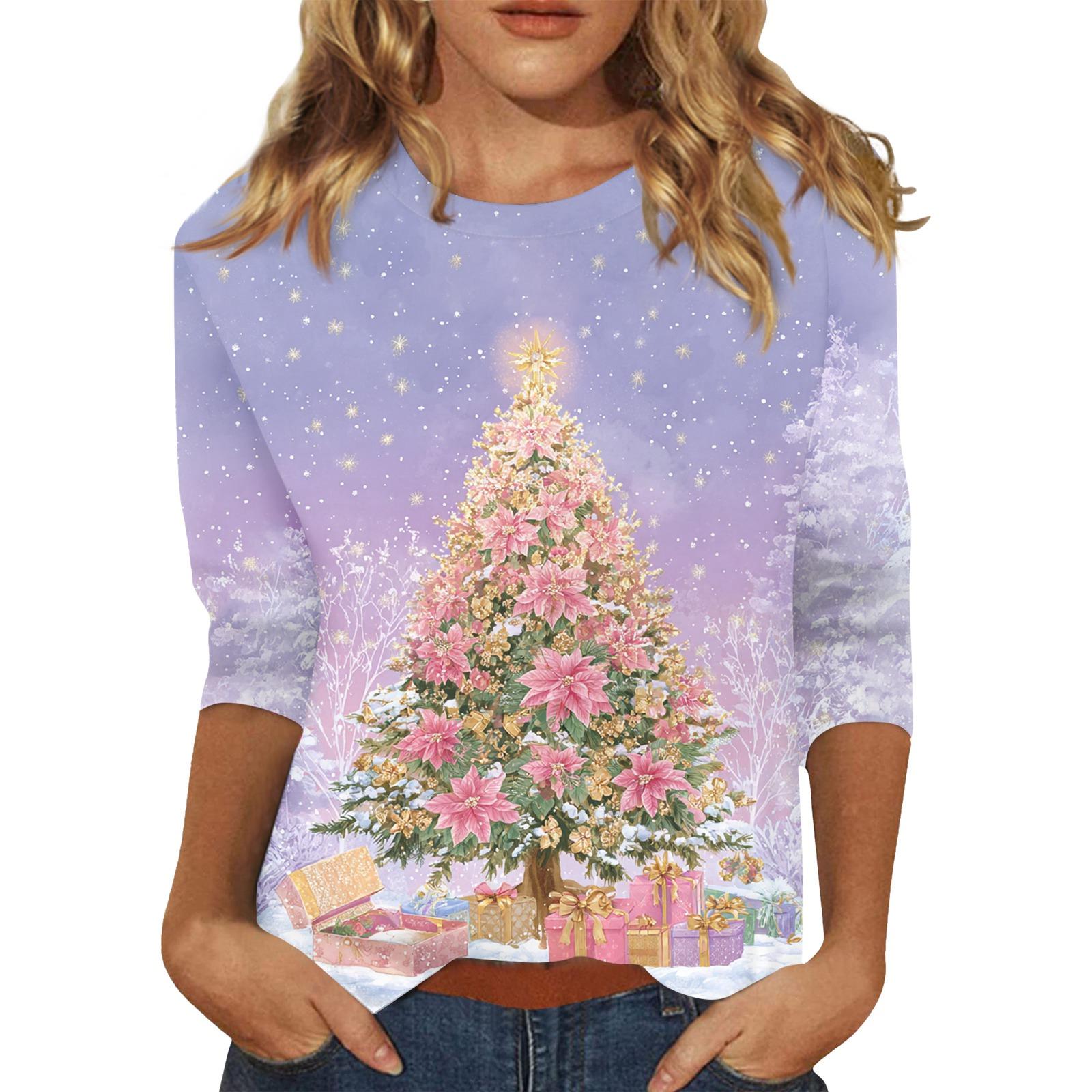 

Женский топ с круглым вырезом и рукавом 3/4 с рождественским принтом XXXL