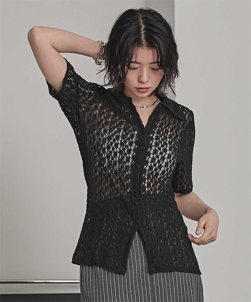 Miette Collared Lace Short Sleeve Top Free Black Women's RFJR2168, Size,