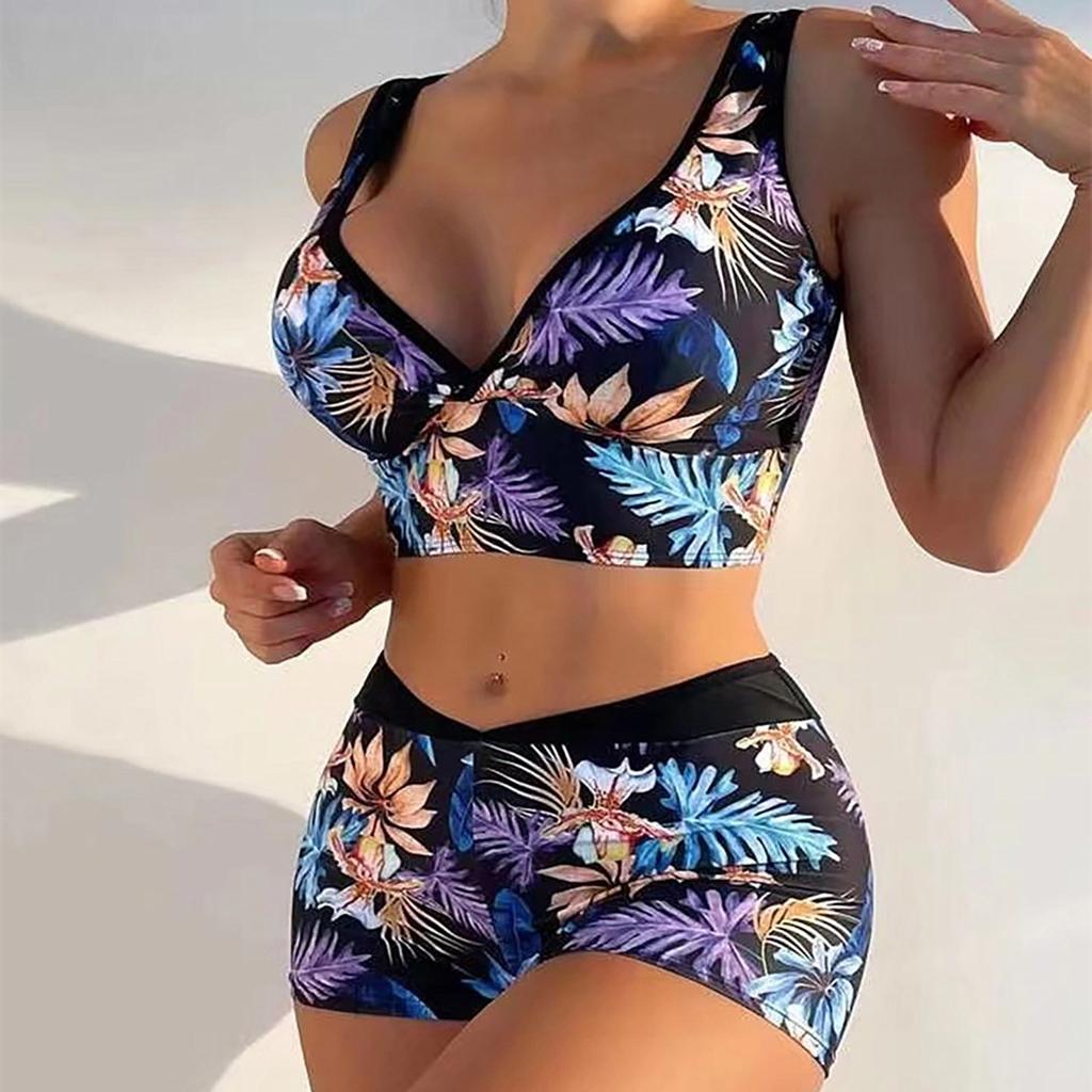 Damen-Bikini-Set mit hohem Bund und Trägern, zweiteiliger Badeanzug