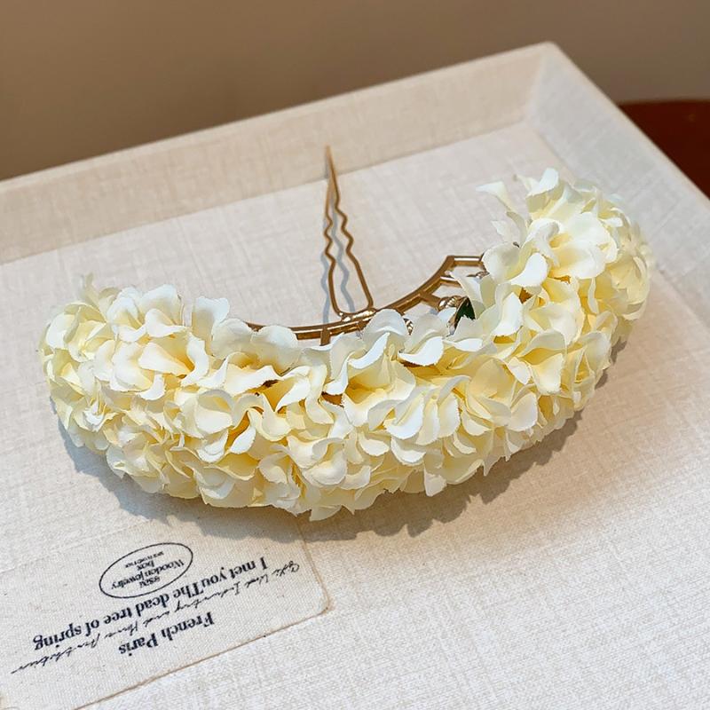 Pastoral Purple Yellow Flower Hair Pins Women Girls Sweet Fabric Floral Blossom Hair Stick Hair Accessory Travel Photo Props
