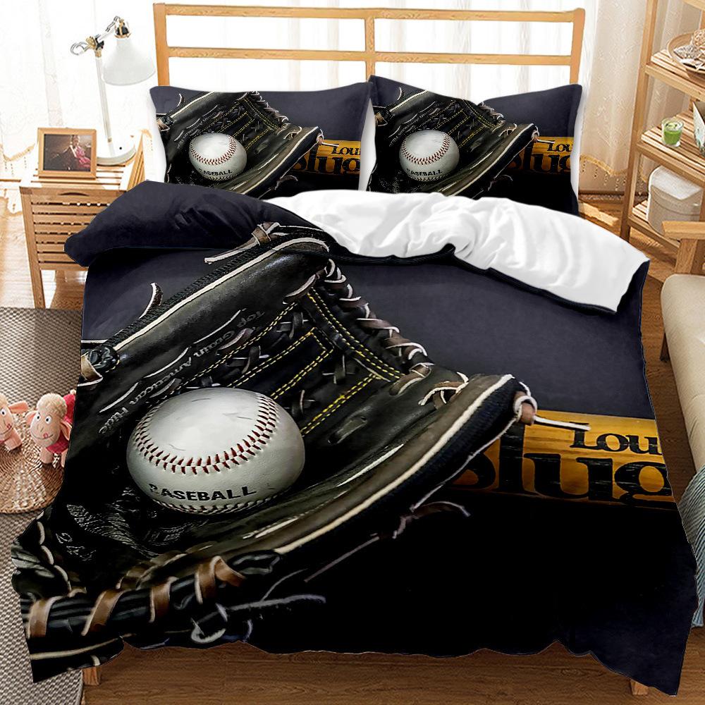 Baseball Bed Three-Piece Quilt Cover 3D Digital Printing Bed Sheet
