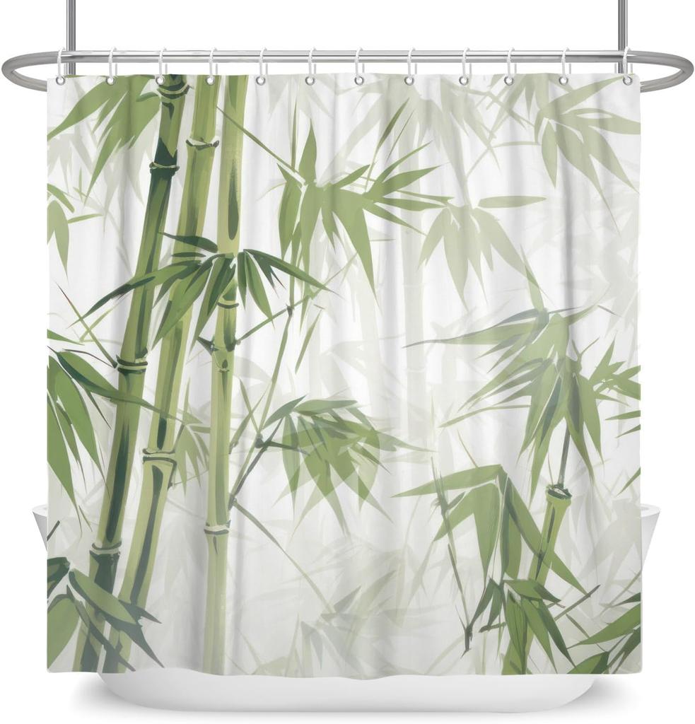 Green Bamboo Shower Curtain Japanese Asian Shower Curtains For Bathroom Zen Spa Bath Curtain Fabric Shower Curtain Watercolor