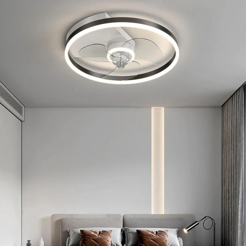Nordic Bedroom Ceiling Fan Light Remote Control Invisible Blade Silent Ceiling Light Home Decoration Low Floor Fan with Light