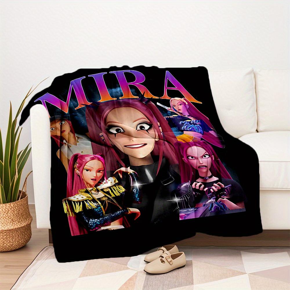 1Pc Mira, HUNTR/X Print Flannel Blanket, Comfortable for All Seasons, Home Decor, Warmth and Comfort, Perfect for Christmas Gifts821094