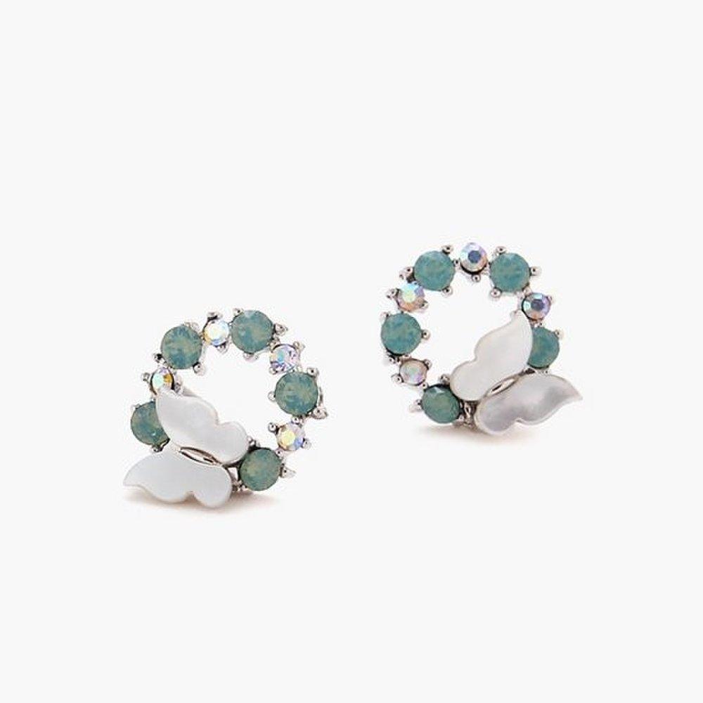 Jlauren 9M01931 Pink Mint Butterfly Round Mother-of-Pearl Earrings