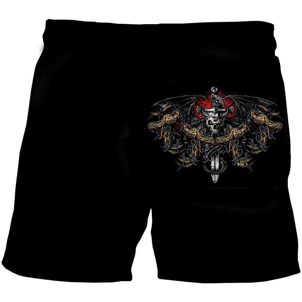 Men's Summer Beach Health Fabric Black Stretch Casual Ordinary 3D Printed Shorts Men Skull Cartoon Trousers