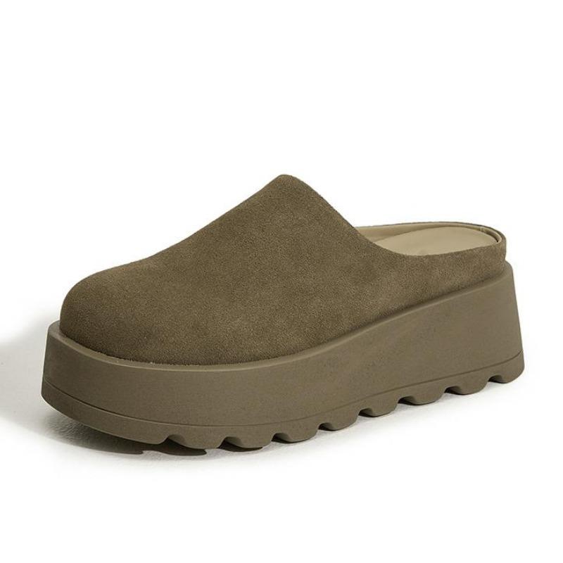 Fashion 5CM Cow Suede Genuine Leather Fashion Sandals Slippers Pumps Platform Wedge Flats Women Summer Round Toe Ladies Shoes