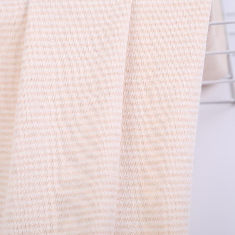 Spot 40s Colored Cotton Wool Double-Sided Knitted Baby T-Shirt Fabric, Light Brown Striped Pure Cotton.