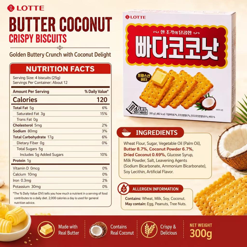 Lotte Butter Coconut Crispy Biscuits 300g