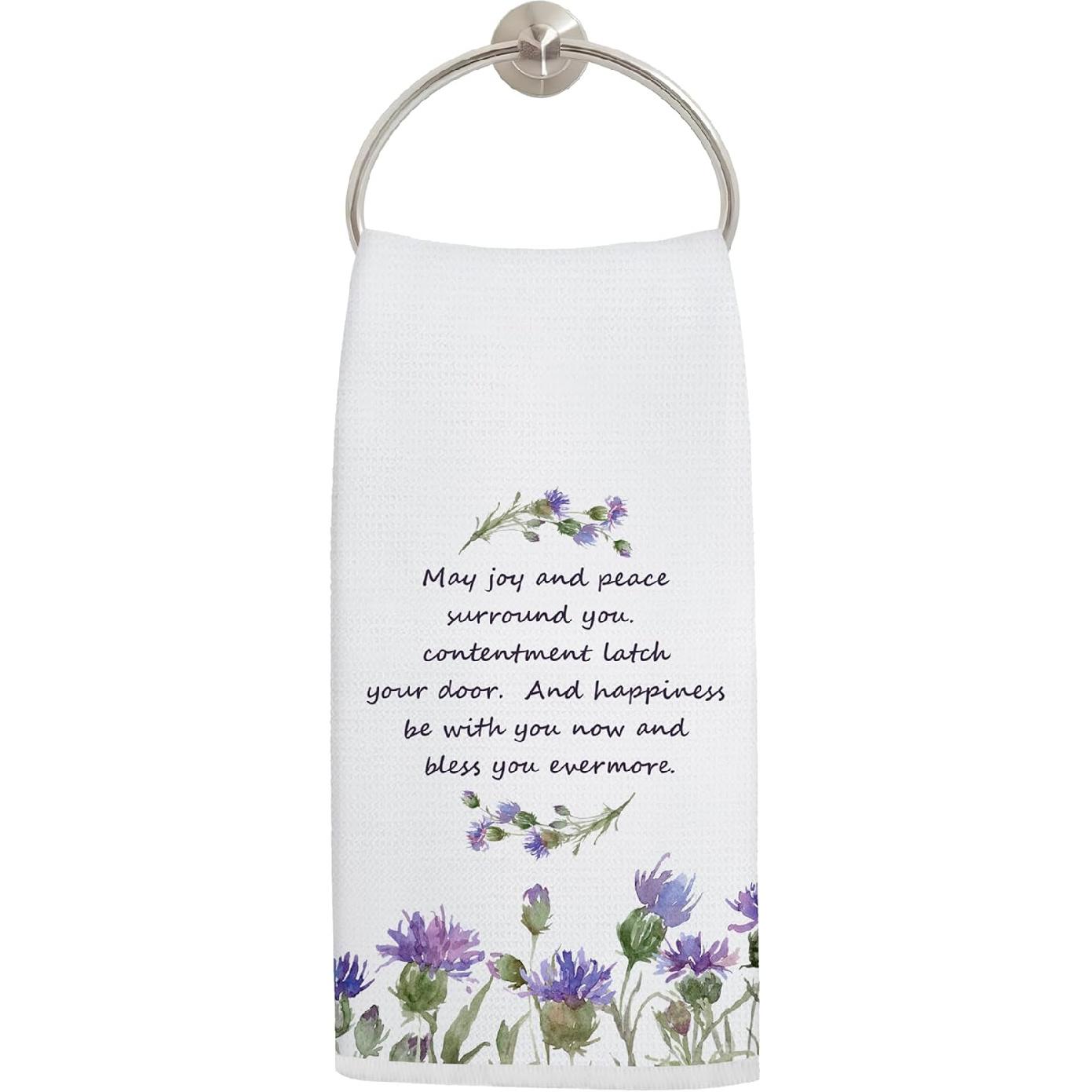 Scottish Thistle Kitchen Towels, Scottish Irish Blessing Gifts Hand Towels for Bathroom Decor, Scottish Blessing Gifts, Purple Floral Botanical Dish Scottish Irish Blessing
