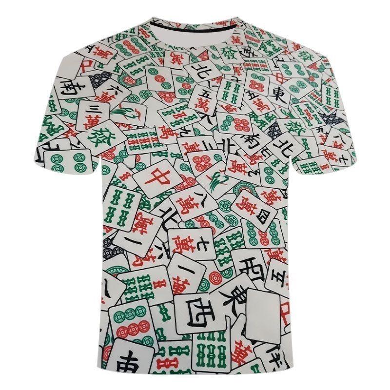 HerSight Nieuw Heren Comfortabel Leuk Creatief Korte Mouwen Zomer Mode Mahjong 3D Geprint Casual Ronde Hals T-shirt S