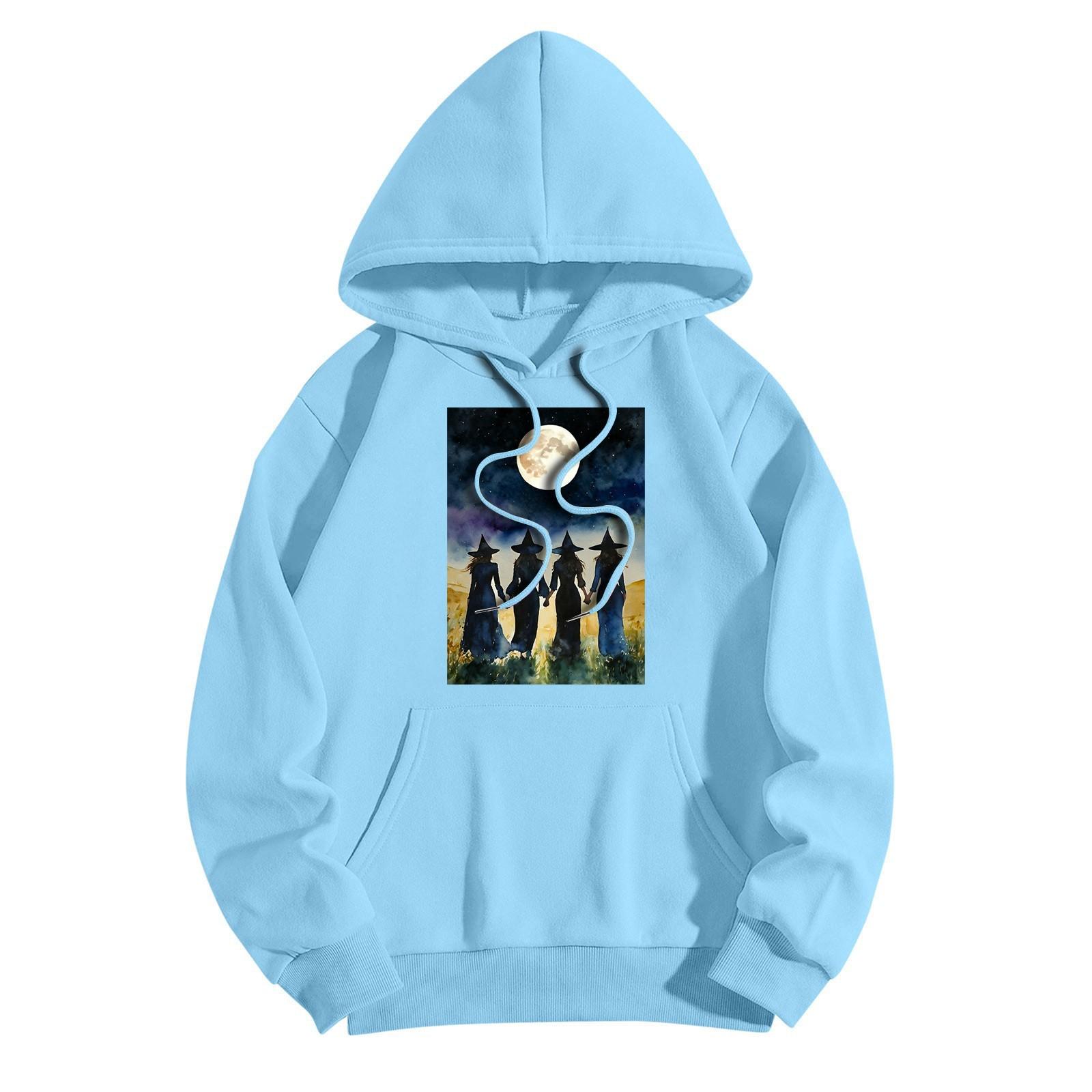 Женская модная повседневная толстовка с капюшоном и принтом ведьмы на Хэллоуин — фото 11