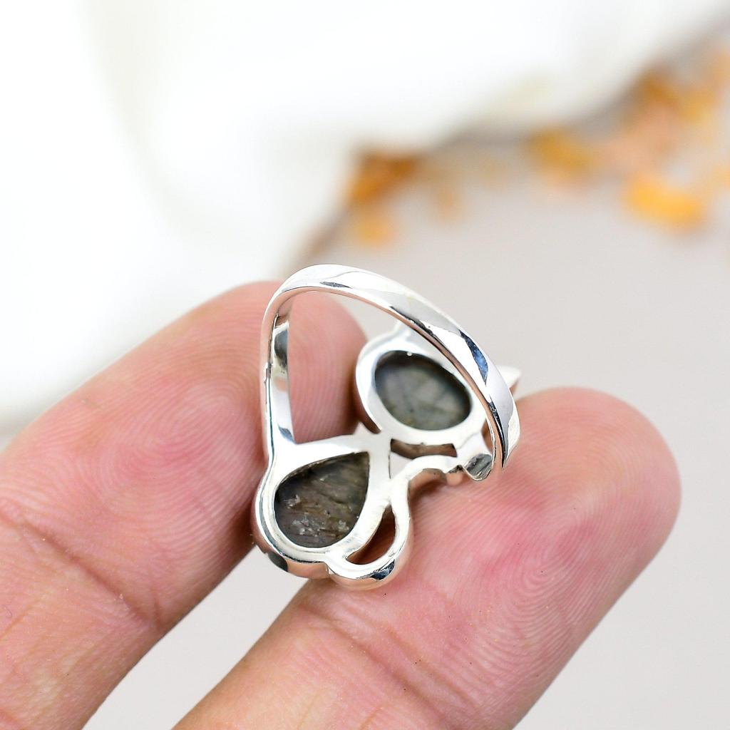 Cat Ring 925 Sterling Silver Labradorite Gemstone Ring For Women