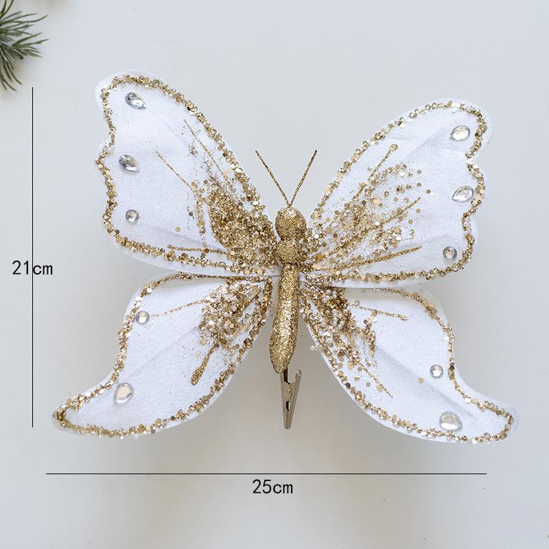 Simulated Butterfly Pendant Christmas Tree Gold Powder Decoration Butterfly Sequin Clip Christmas Floral Atmosphere Accessories