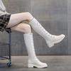 Middle Heel Shoes for Woman Elastic Round Toe Women's Boots Footwear Long New Rock Winter Knee High Shaft Quality Novelty